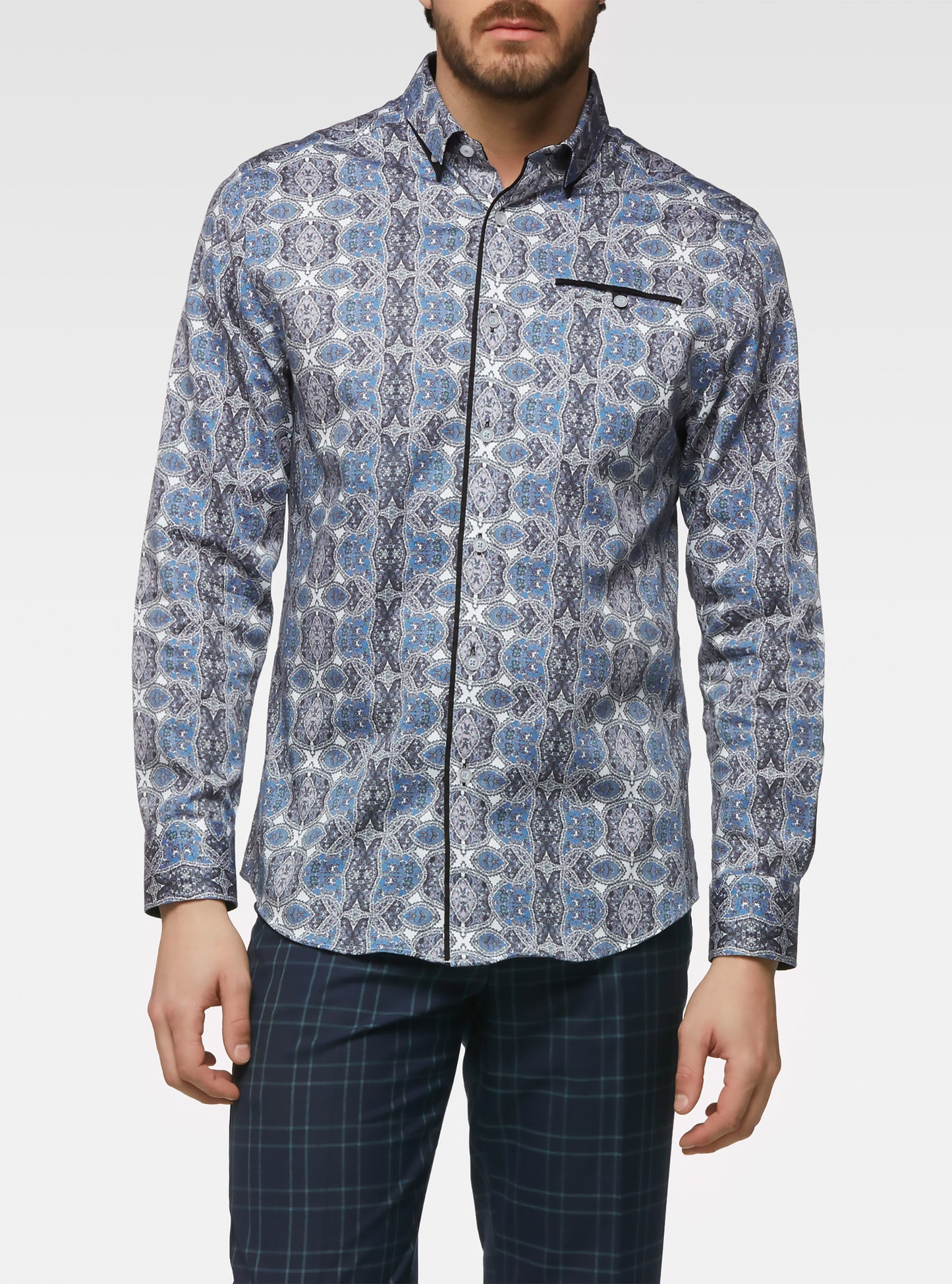 Chemise décontractée à manches longues en stretch pour hommes