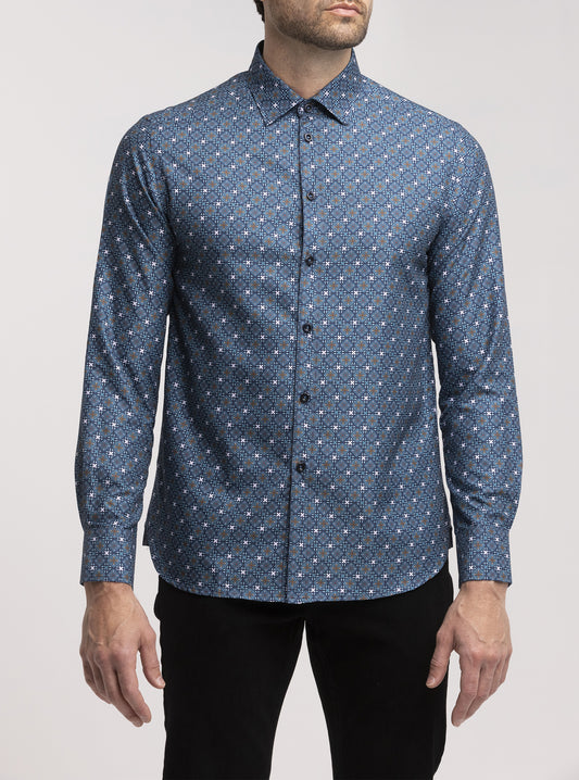 Chemise décontractée à manches longues en stretch pour hommes