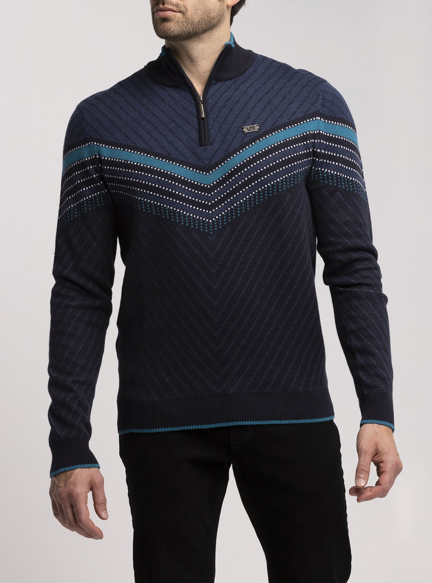 Nordic tribe mock neck half zip sweater
