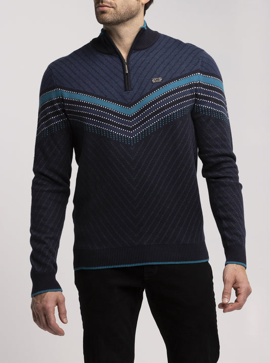 Nordic tribe mock neck half zip sweater