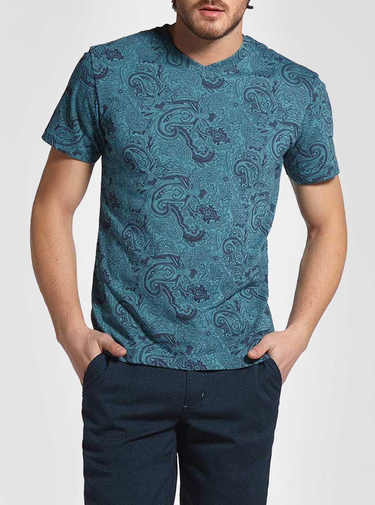 T-SHIRT MANCHES COURTES À COL EN V POUR HOMMES