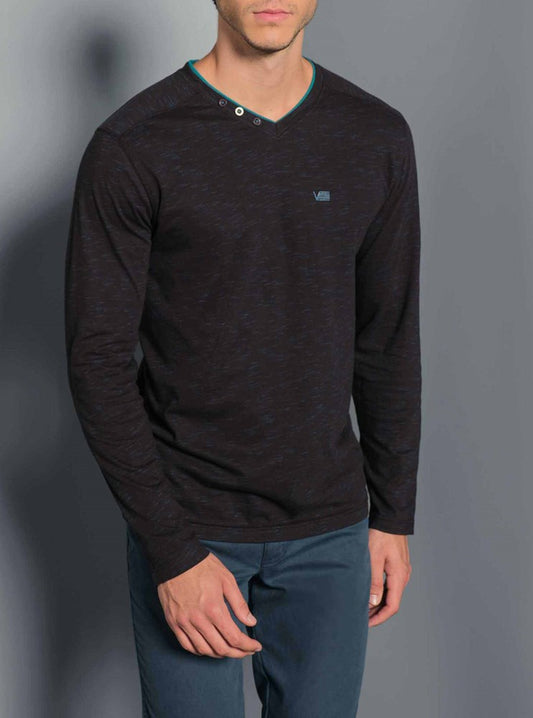 T-SHIRT À MANCHES LONGUES AVEC COL EN V POUR HOMMES