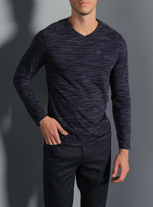 T-SHIRT À MANCHES LONGUES AVEC COL EN V POUR HOMMES