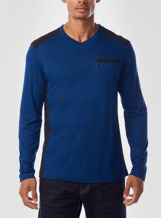 T-SHIRT À MANCHES LONGUES AVEC COL EN V POUR HOMMES