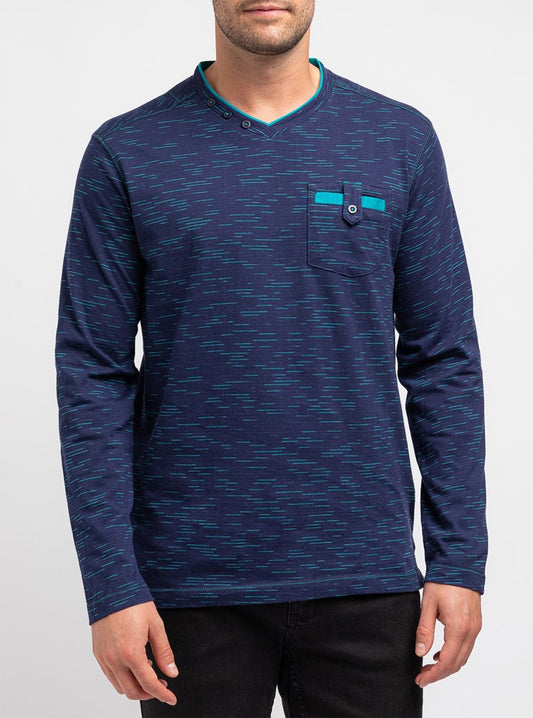 T-SHIRT À MANCHES LONGUES AVEC COL EN V POUR HOMMES