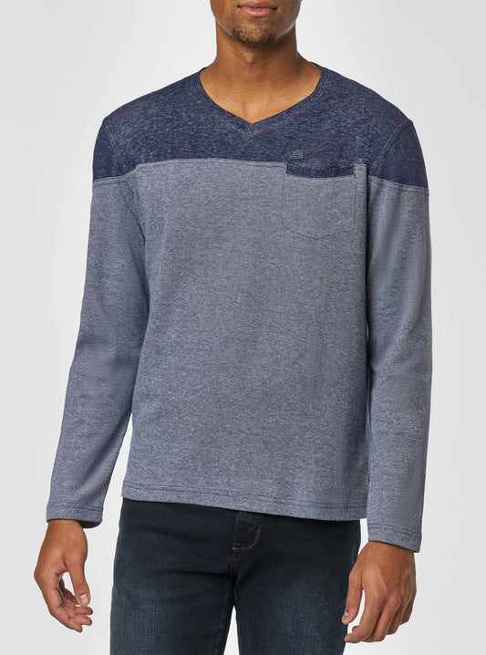 T-SHIRT À MANCHES LONGUES AVEC COL EN V POUR HOMMES